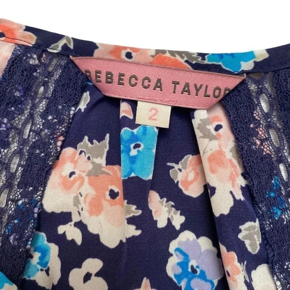 Rebecca Taylor Designer Navy Floral Lace Blouse Long Sleeve Size 2 - Picture 12 of 14